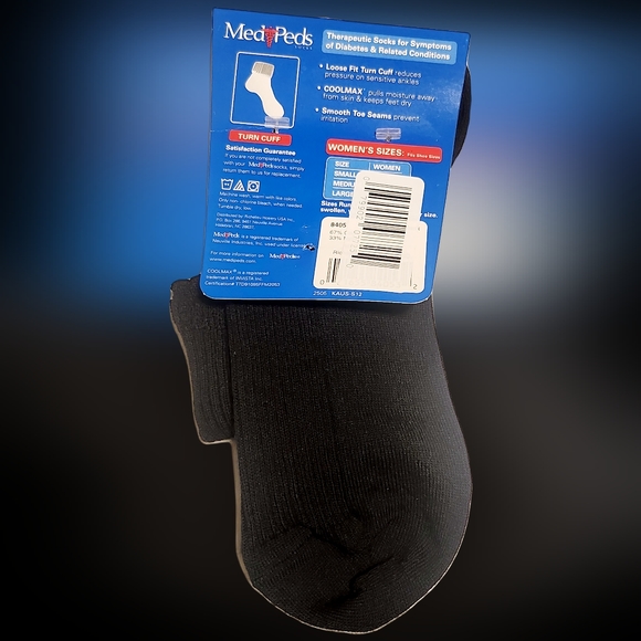 NWT 》3×《MED PEDS TURN CUFF BLACK SOCKS FOR DIABETICS! - Picture 4 of 4